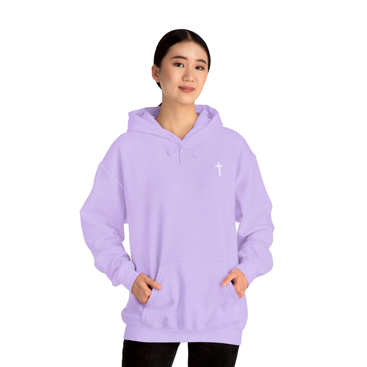 Unisex Christian Hooded Sweatshirt with White Cross (Gildan Product)