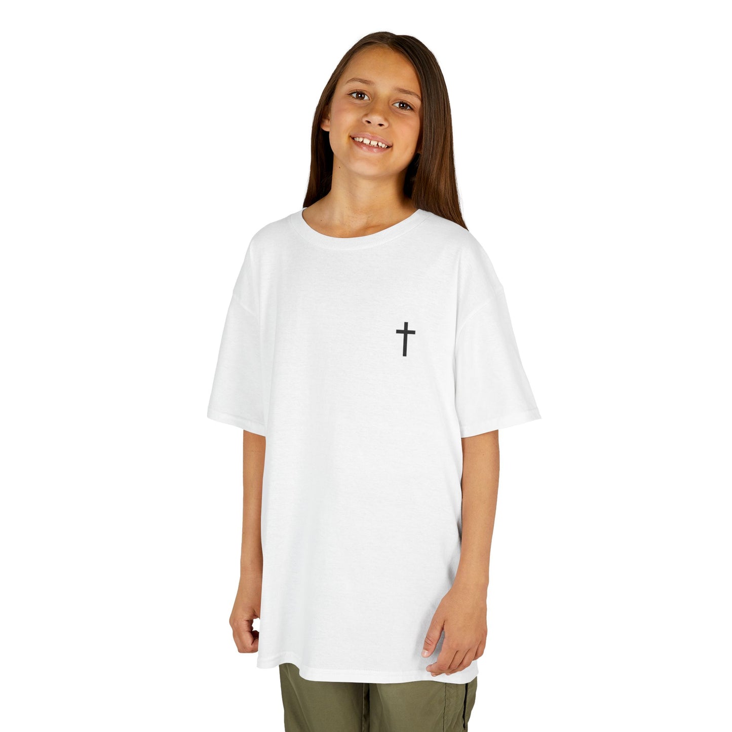 Kids Simple Christian T-Shirt with Black Cross (Gildan Product)