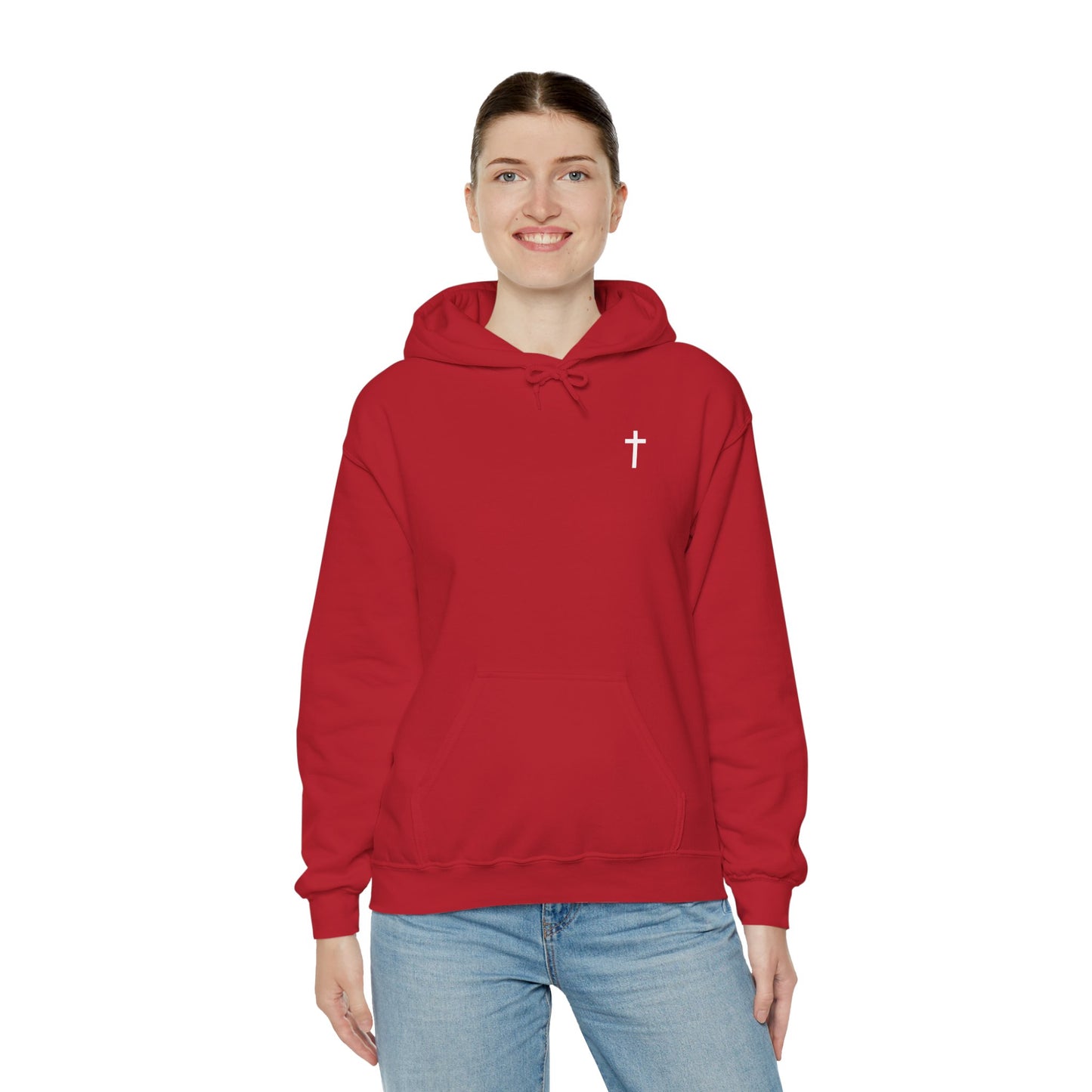 Unisex Christian Hooded Sweatshirt with White Cross (Gildan Product)