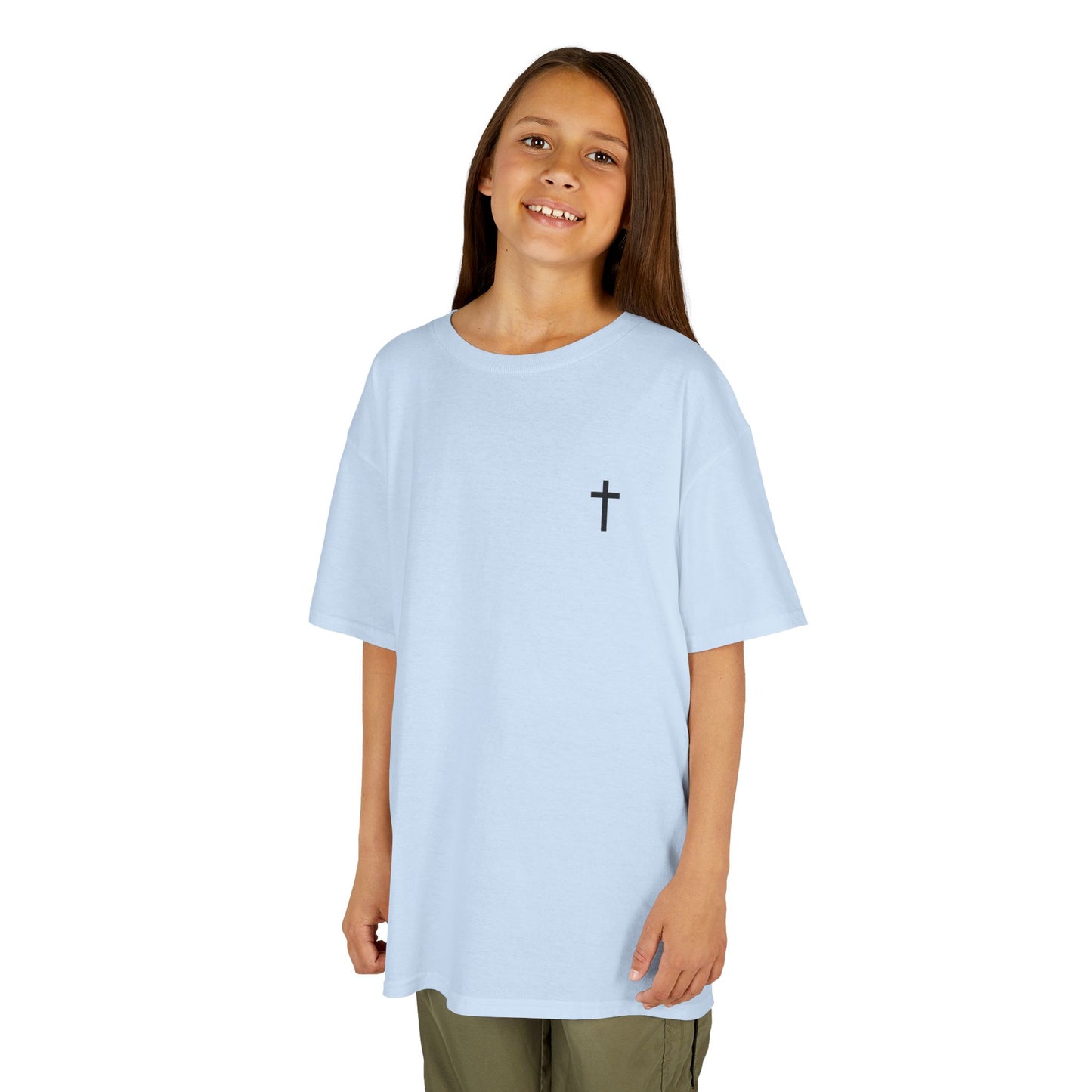 Kids Simple Christian T-Shirt with Black Cross (Gildan Product)