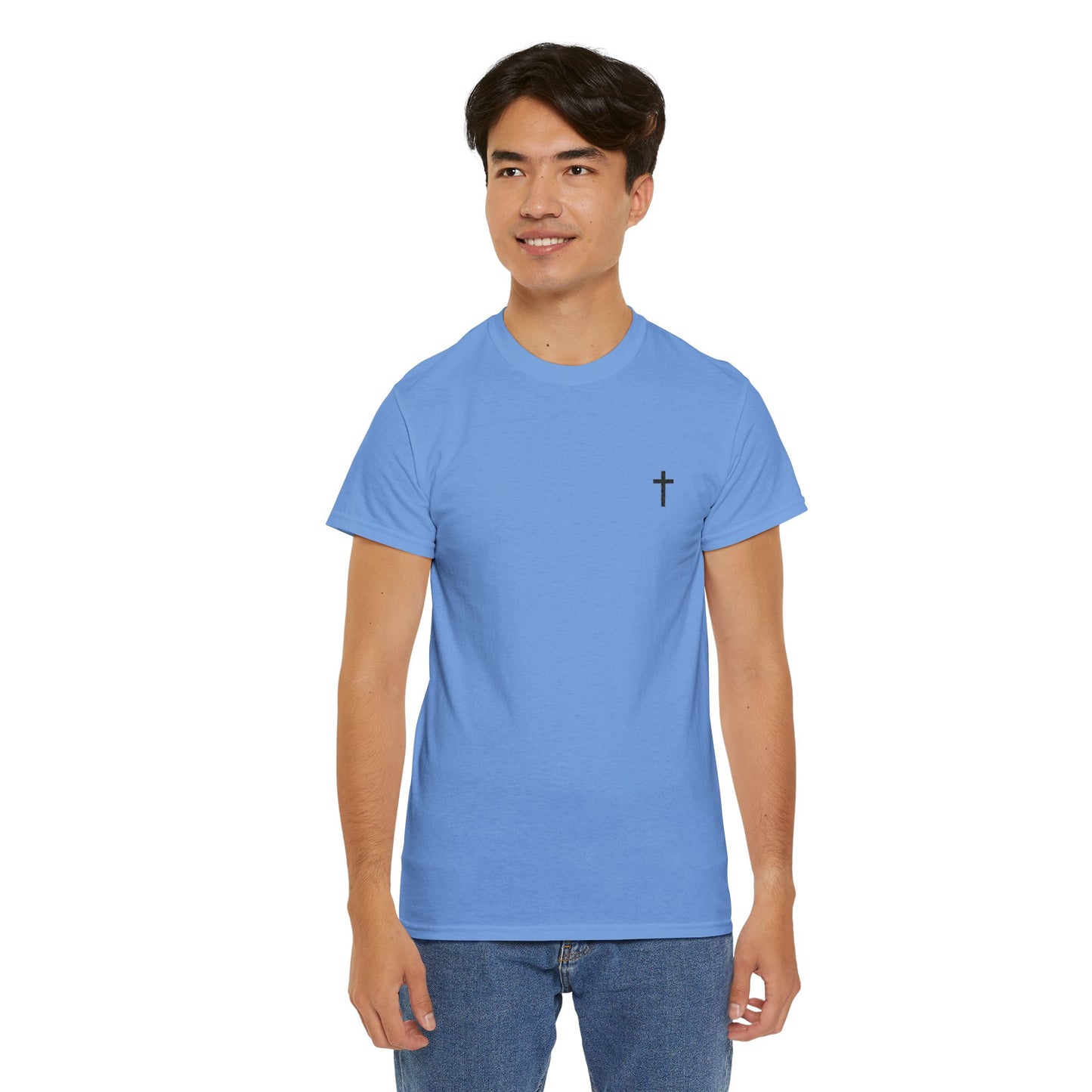Unisex Heavy Cotton Tee with Black Cross (Embroidered)