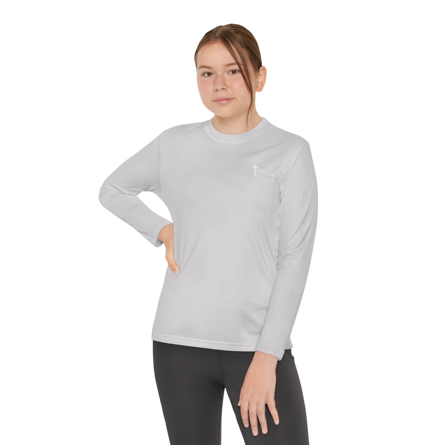 Youth Long Sleeve 100% Moisture-Wicking Shirt with White Cross