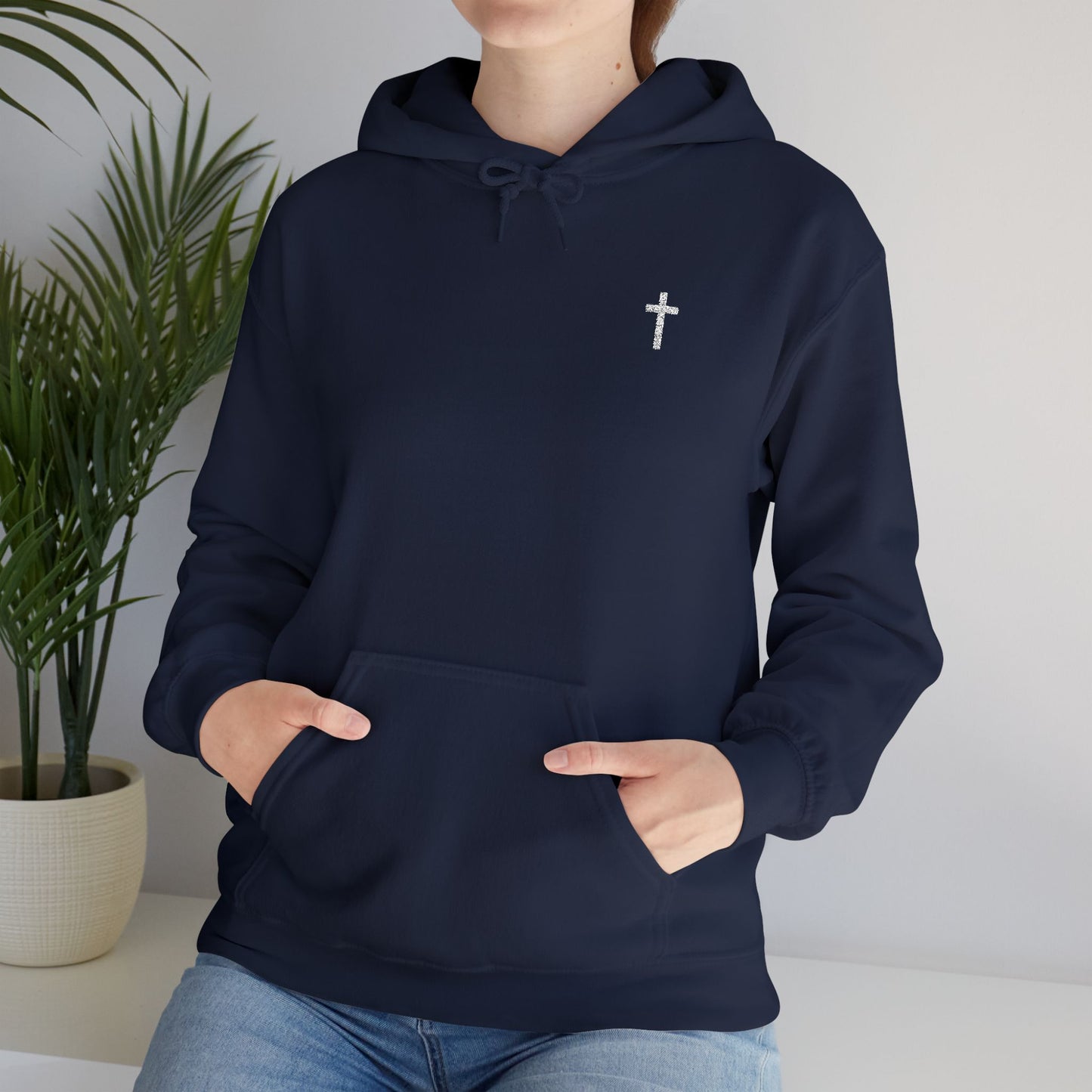 Unisex Embroidered White Cross Hooded Sweatshirt
