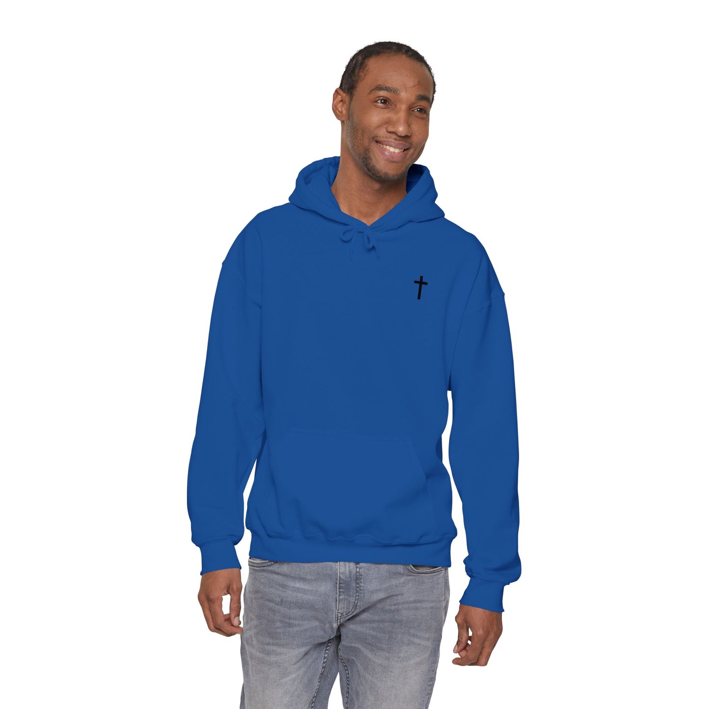 Unisex Embroidered Black Cross Hooded Sweatshirt (Gildan Product)
