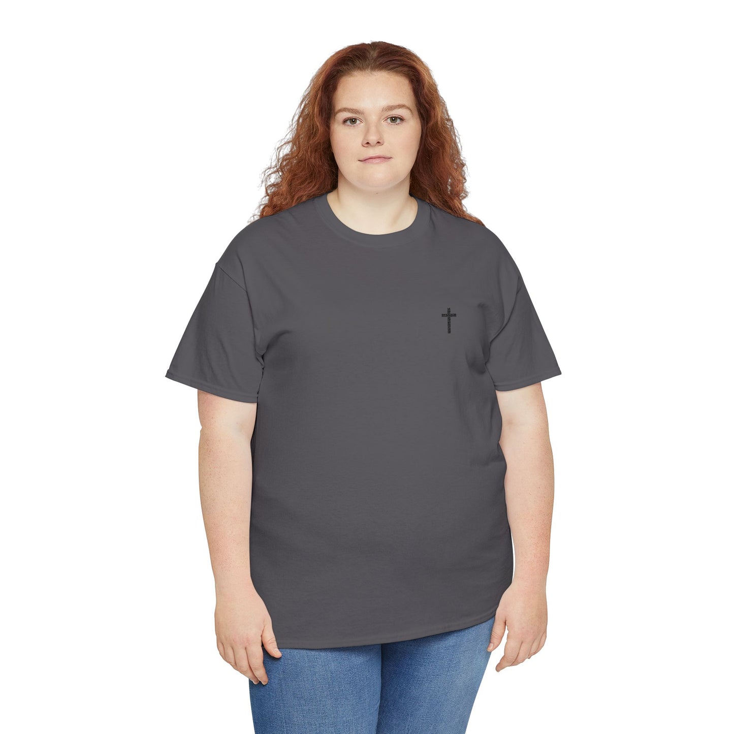 Unisex Heavy Cotton Tee with Black Cross (Embroidered)