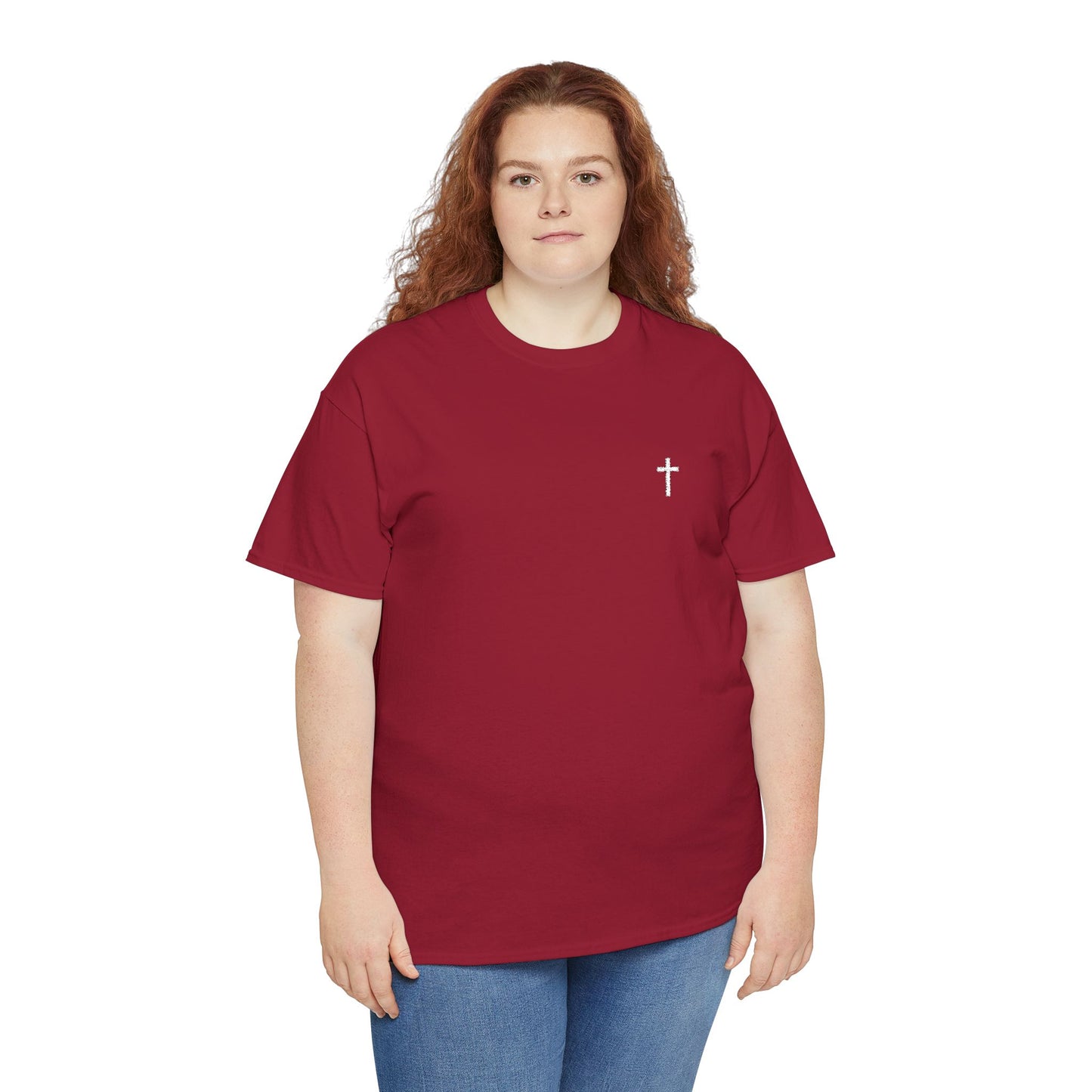 Unisex Heavy Cotton Tee with White Cross (Embroidered)