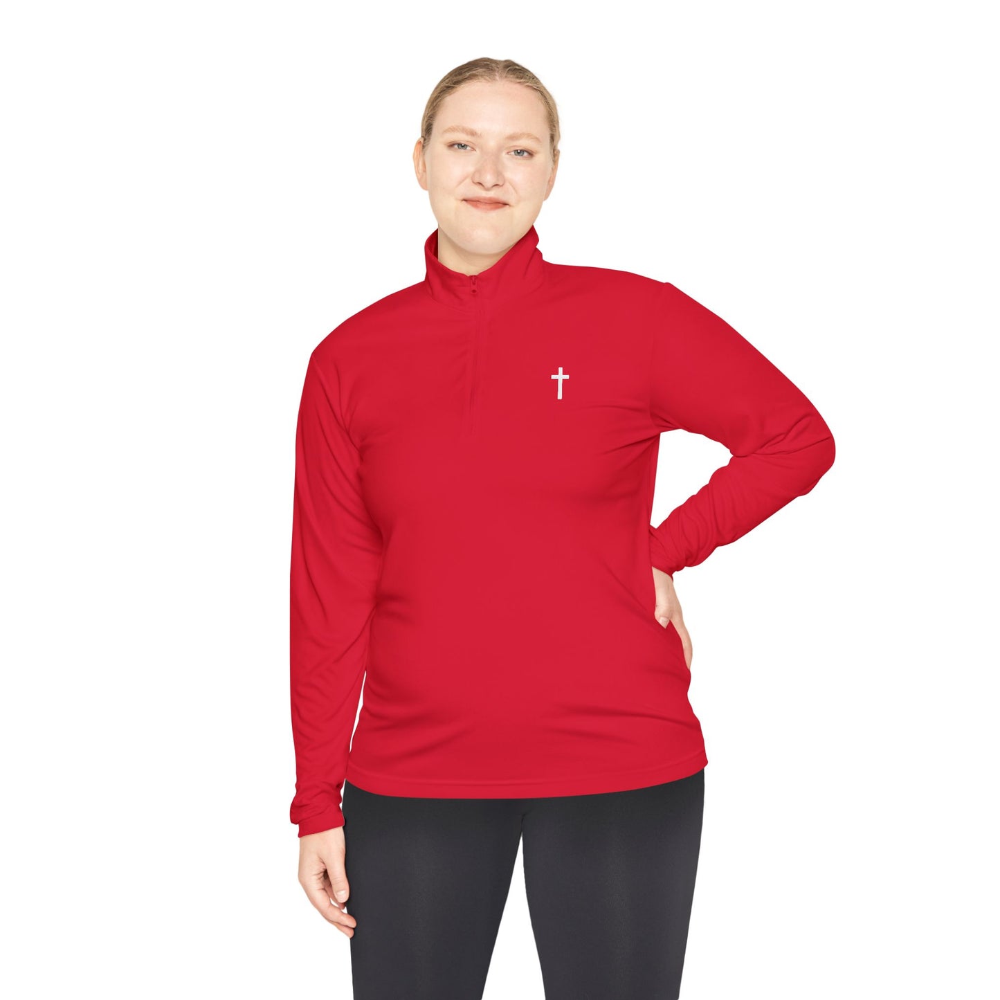 Unisex Quarter-Zip Pullover with White Cross