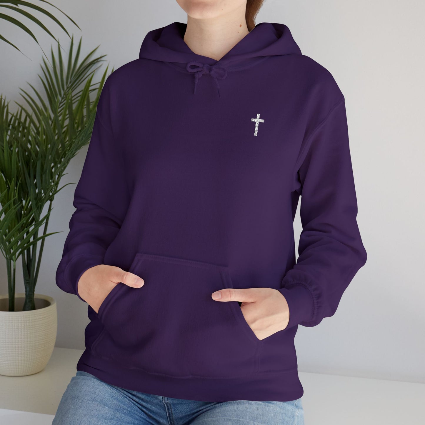 Unisex Embroidered White Cross Hooded Sweatshirt