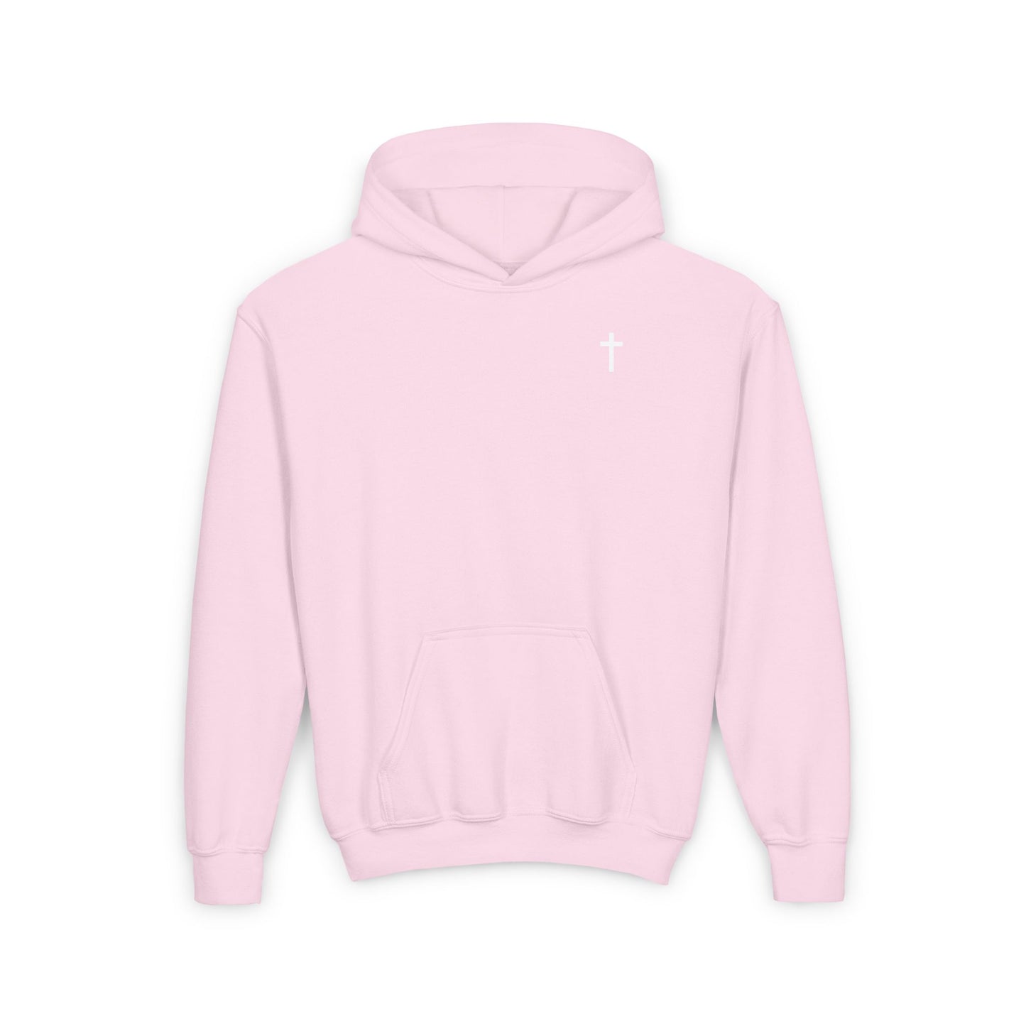 Youth Simple Christian Hooded Sweatshirt with White Cross (Gildan Product)