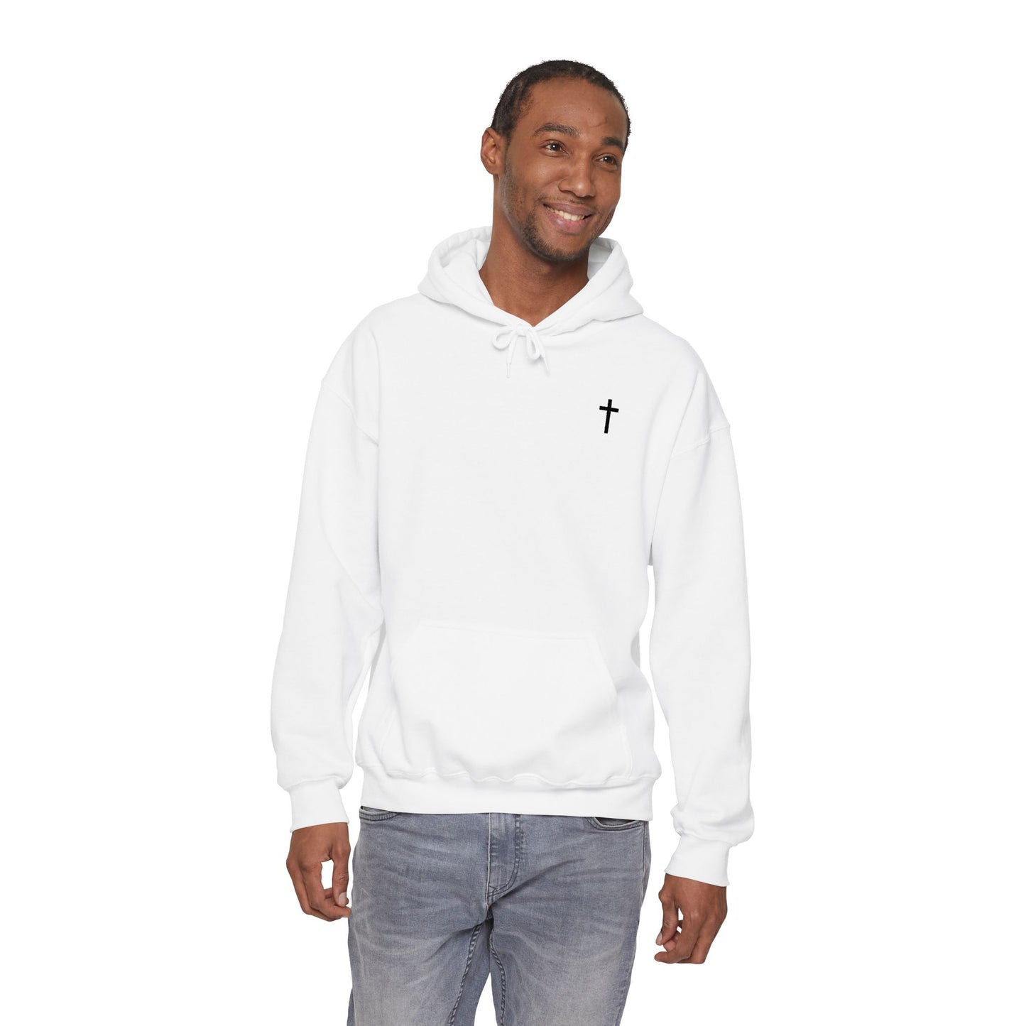 Unisex Embroidered Black Cross Hooded Sweatshirt (Gildan Product)