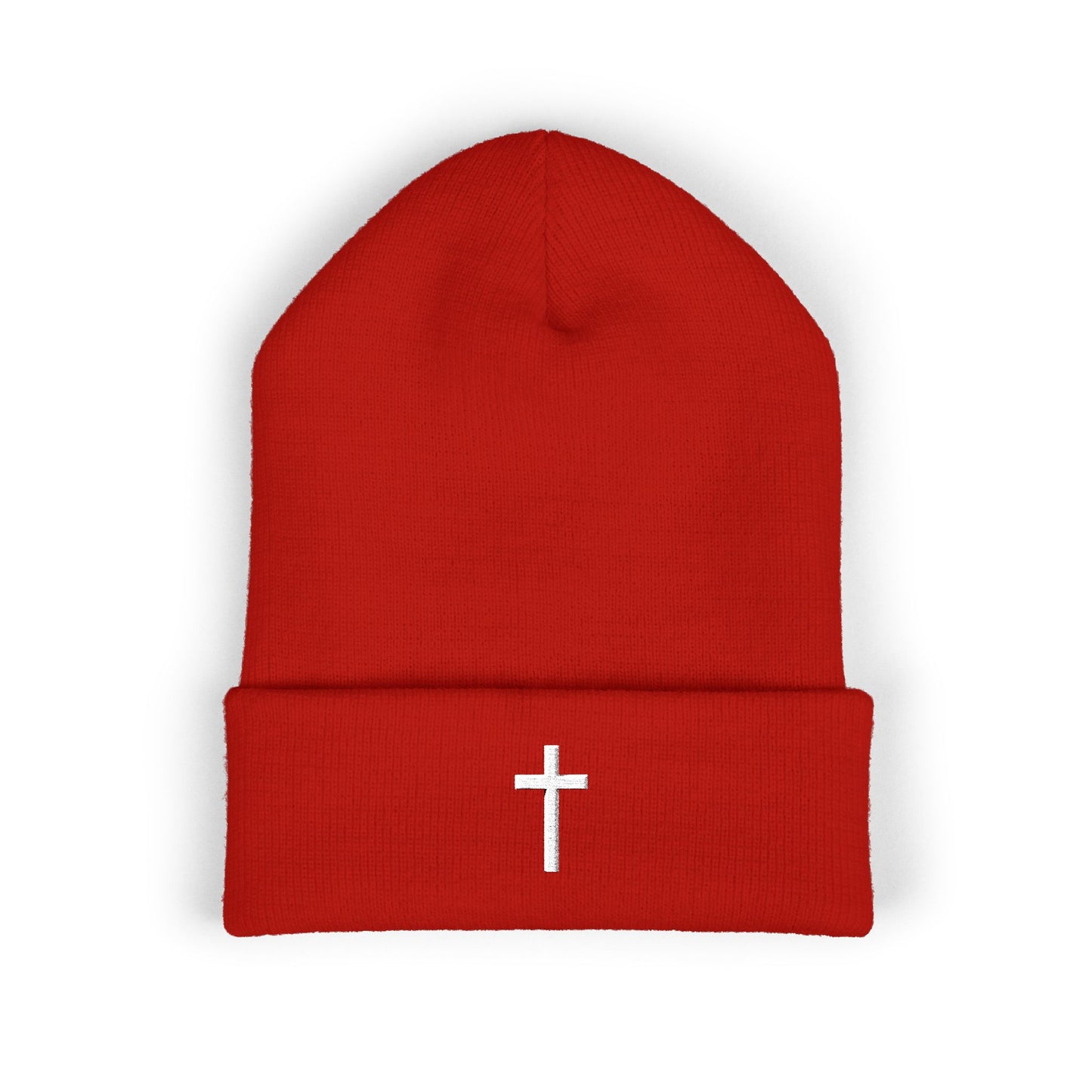 Classic White Cross Cuffed Beanie (Embroidery)
