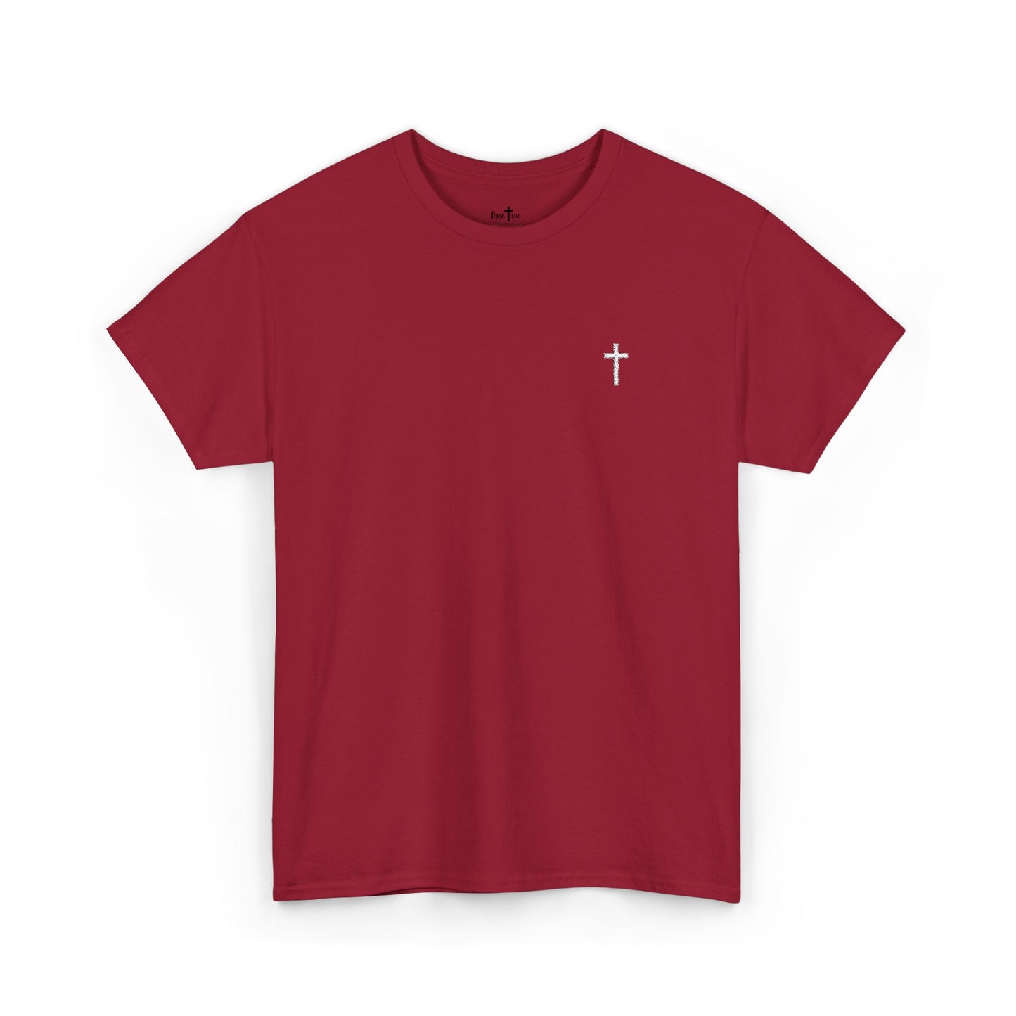 Unisex Heavy Cotton Tee with White Cross (Embroidered)