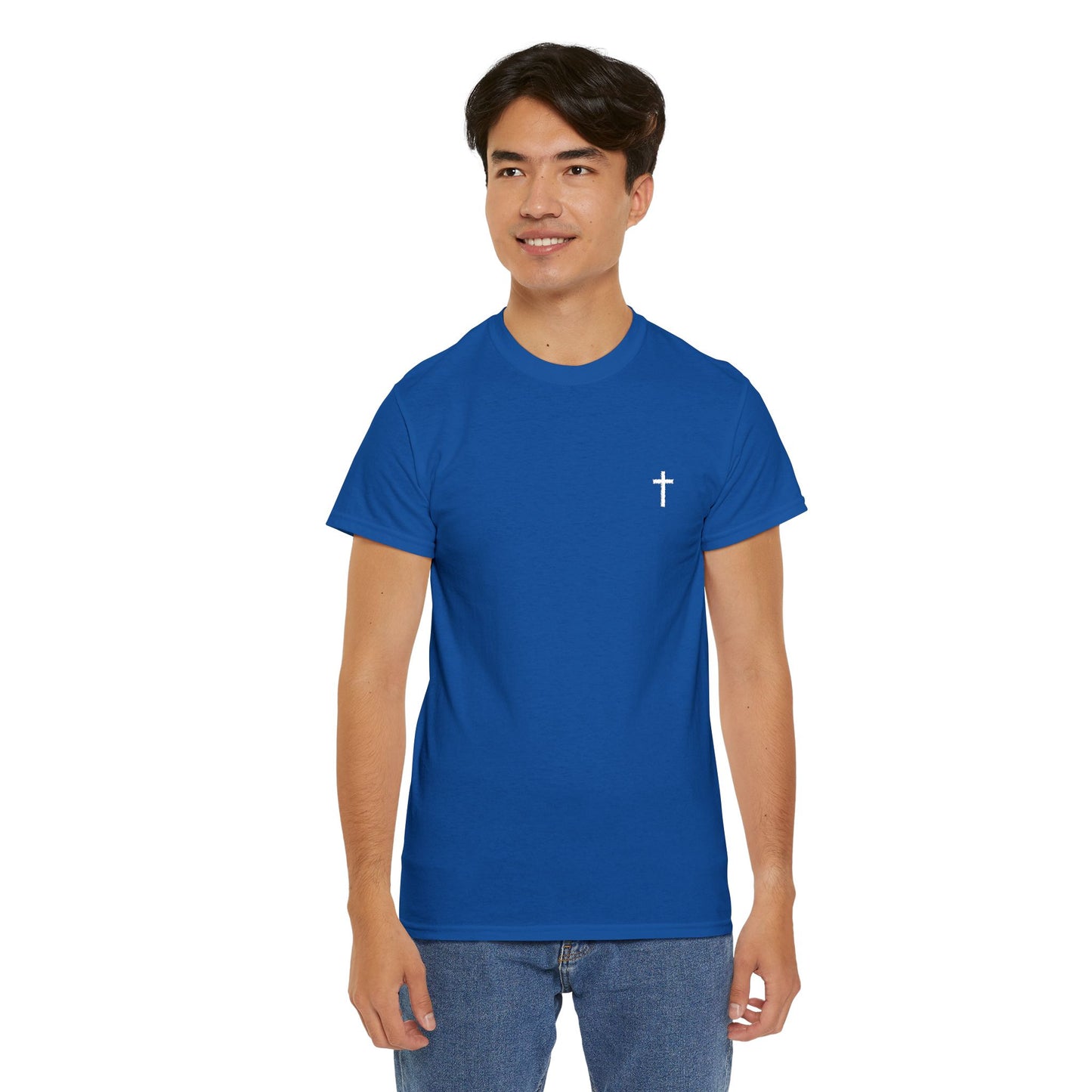 Unisex Heavy Cotton Tee with White Cross (Embroidered)