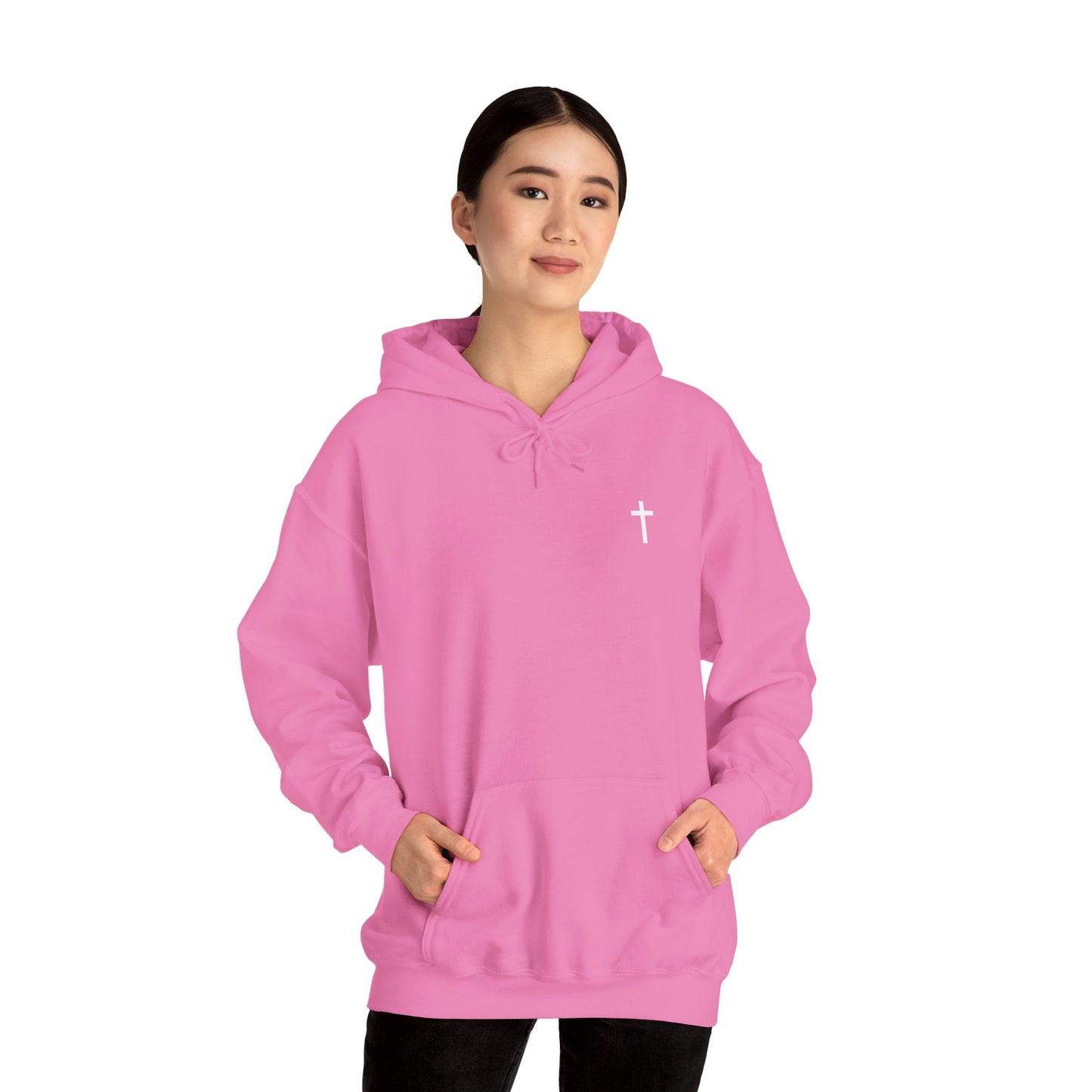 Unisex Christian Hooded Sweatshirt with White Cross (Gildan Product)