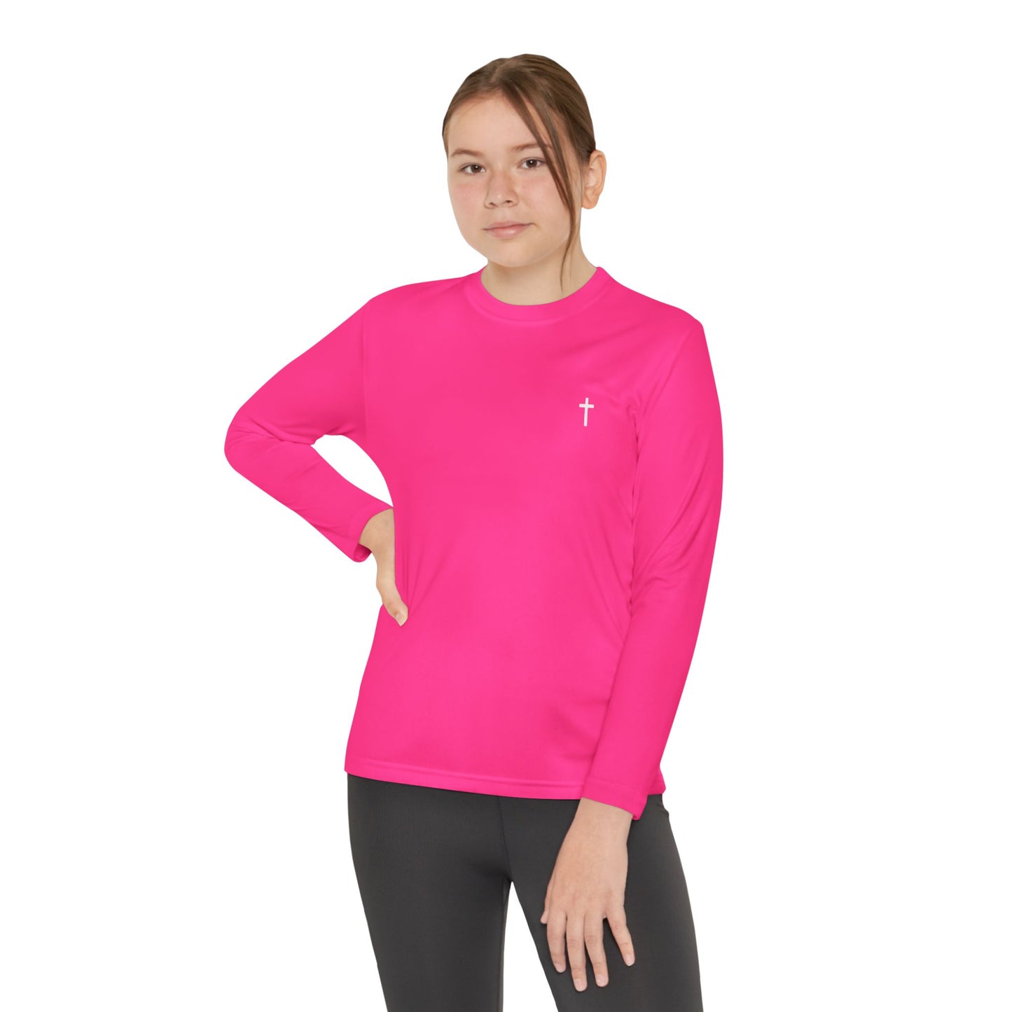Youth long sleeve Sport-Tek with White Cross