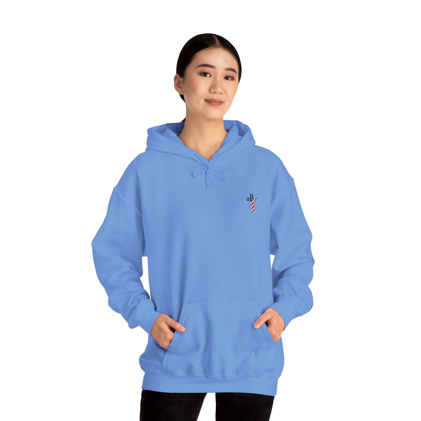 American Flag Cross- Gildan Hooded Sweatshirt