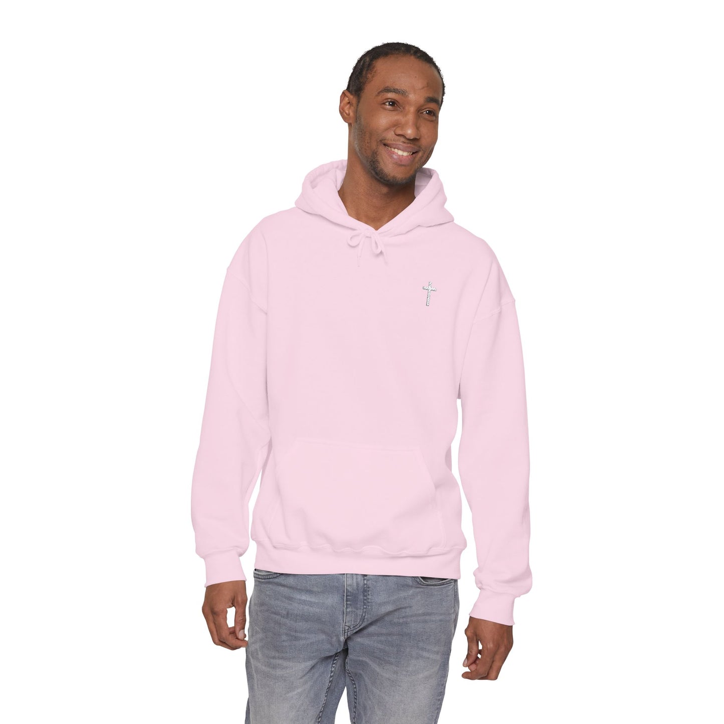 Unisex Embroidered White Cross Hooded Sweatshirt