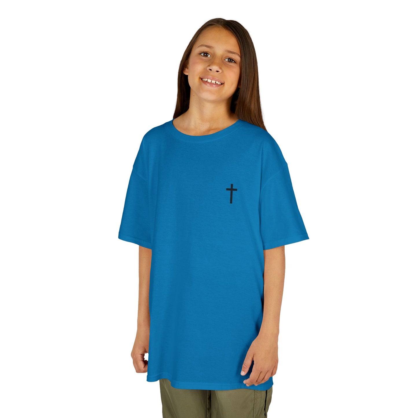 Kids Simple Christian T-Shirt with Black Cross (Gildan Product)