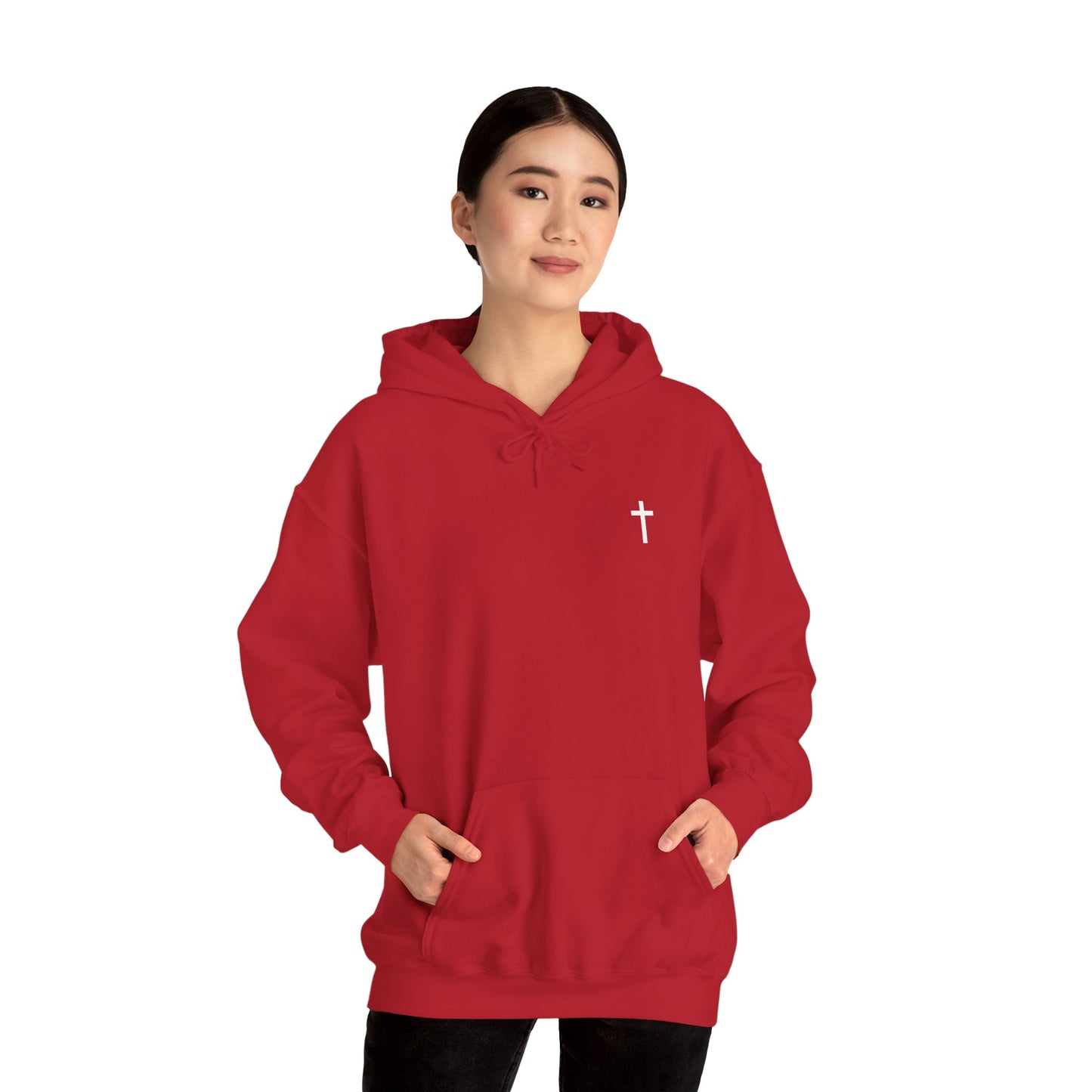 Unisex Christian Hooded Sweatshirt with White Cross (Gildan Product)