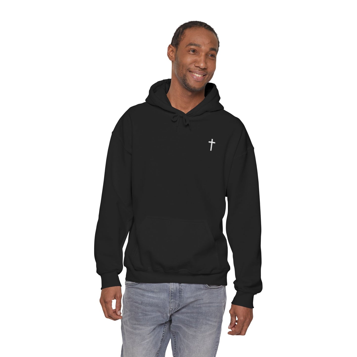 Unisex Embroidered White Cross Hooded Sweatshirt