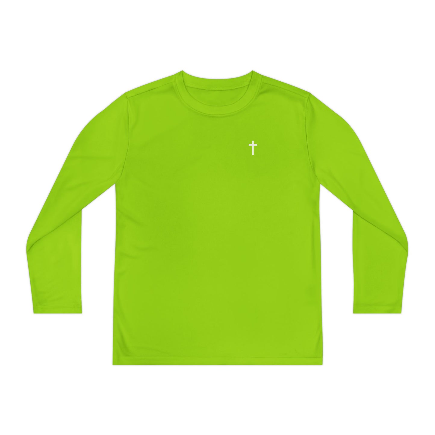 Youth Long Sleeve 100% Moisture-Wicking Shirt with White Cross