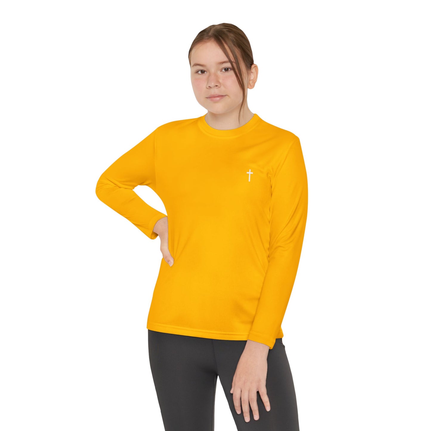 Youth long sleeve Sport-Tek with White Cross