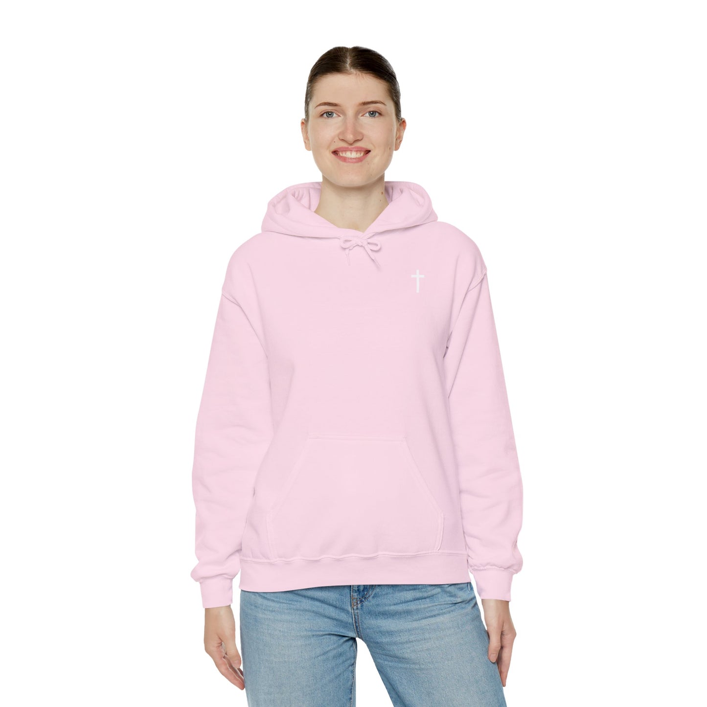 Unisex Christian Hooded Sweatshirt with White Cross (Gildan Product)