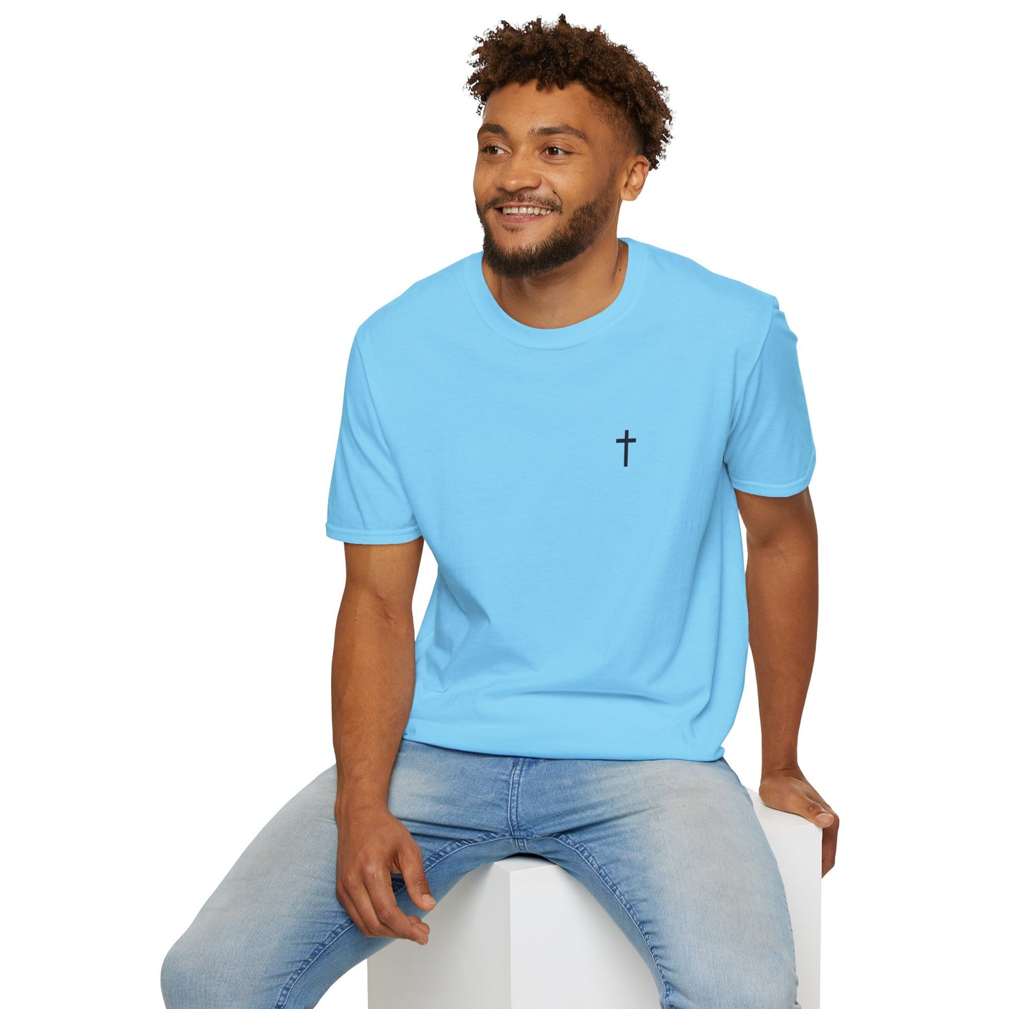 Unisex Christian T-Shirt with Black Cross (Gildan Product)