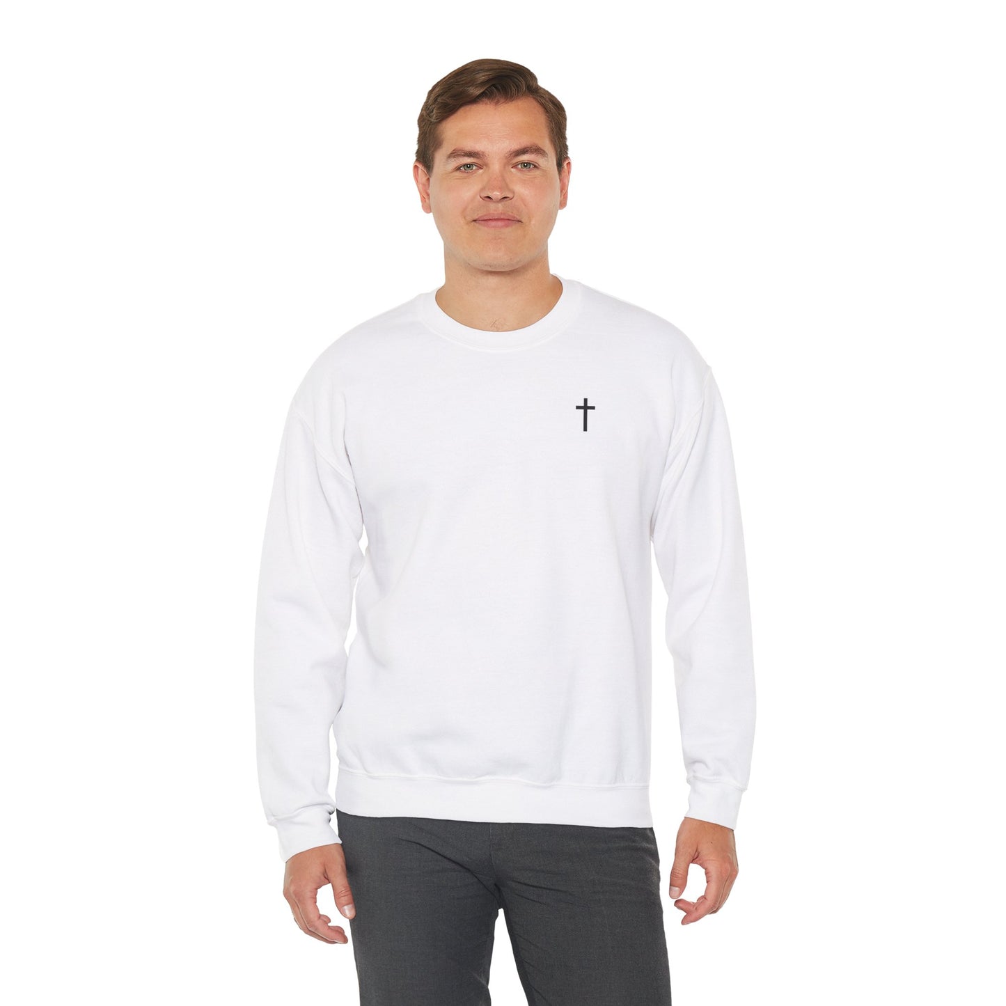 Unisex Simple Christian Heavy Blend Crewneck Sweatshirt with Black Cross (Gildan Product)