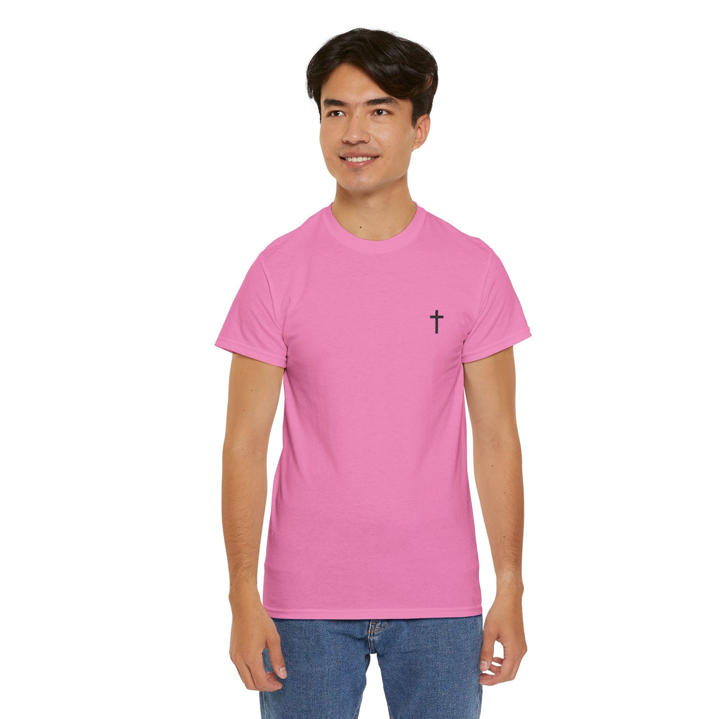 Unisex Heavy Cotton Tee with Black Cross (Embroidered)