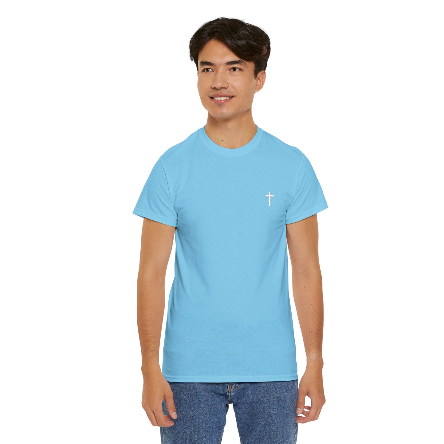 Unisex Heavy Cotton Tee with White Cross (Embroidered)